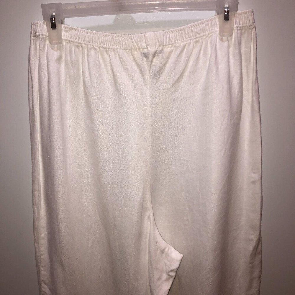 Outfit Petite JPR Womens Large White Linen Elastic Waist Pull On Straight Pants - Picture 6 of 9